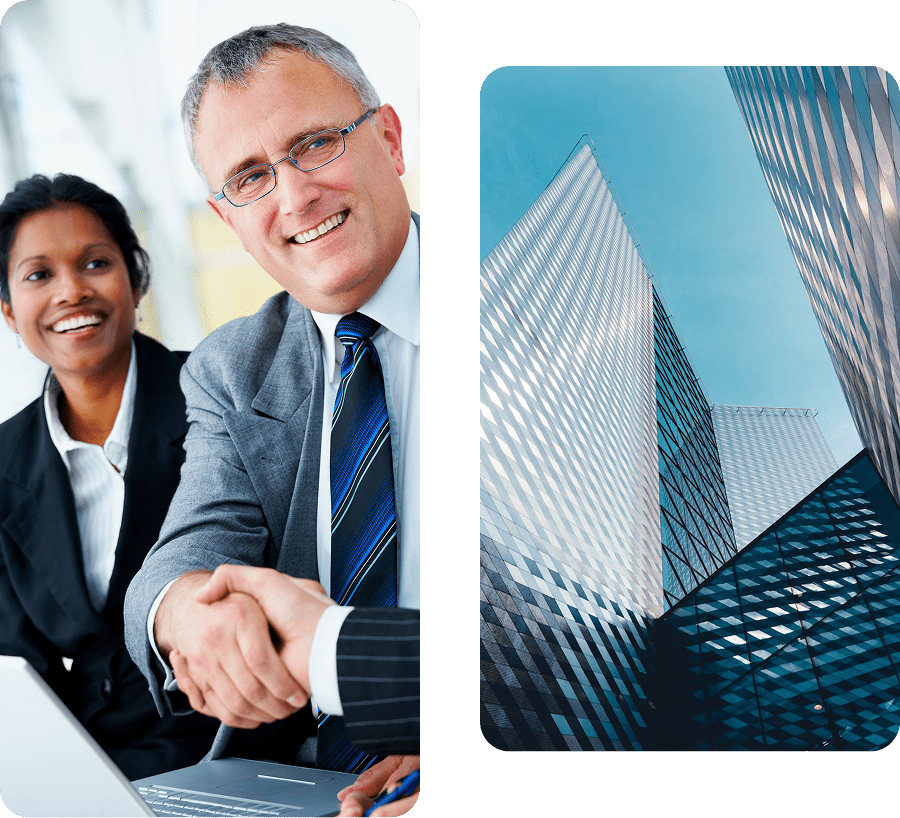 Two professionals with digital tablet and files.